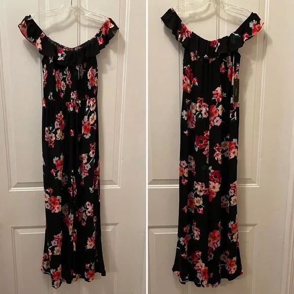NWT Lulu's Pretty Petals Black Floral Print Culotte Jumpsuit - Picture 4 of 16